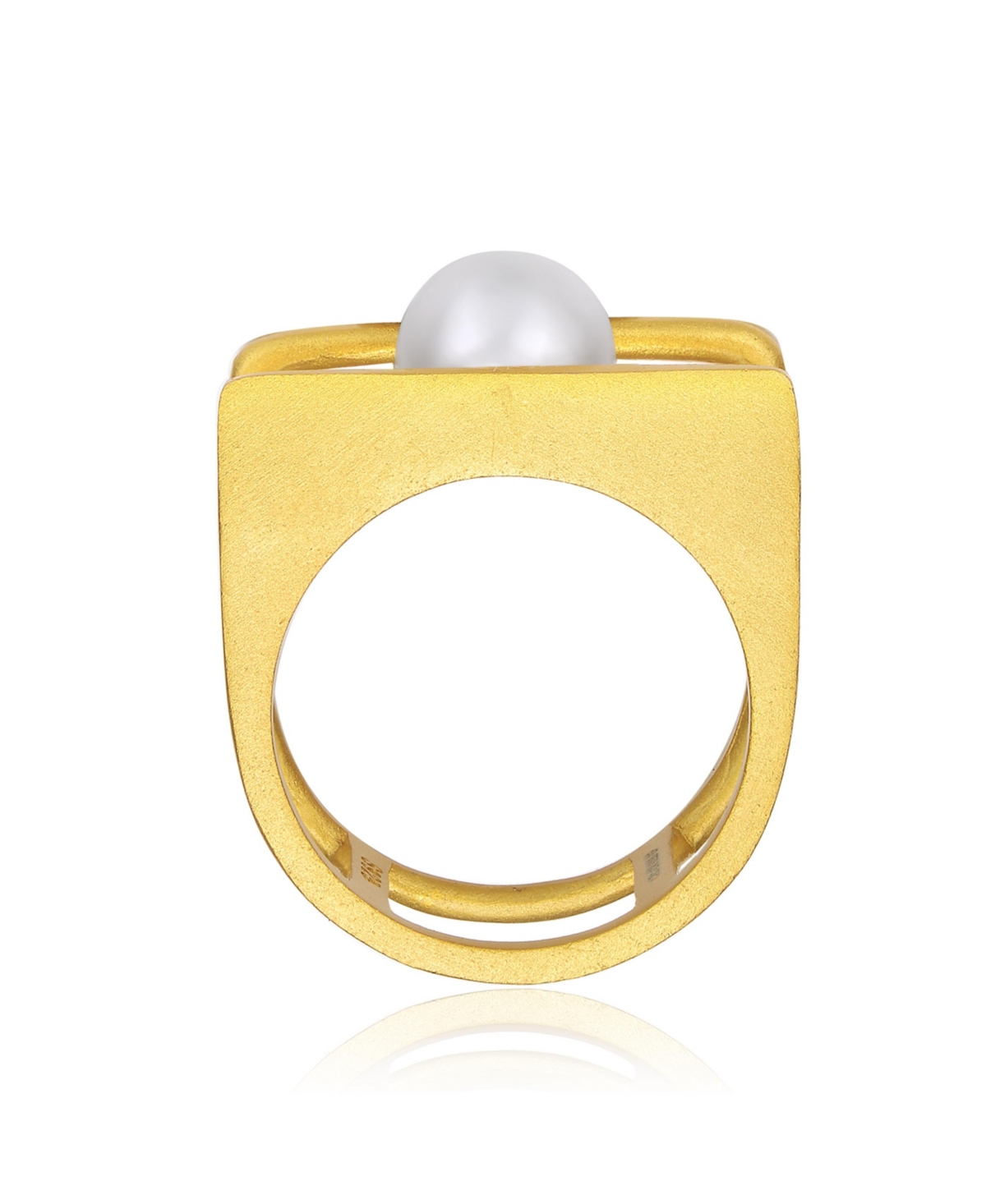 Genevive 14kPlated with White Genuine Freshwater Pearl Double Band Geometric Square Stacked Ring. - Gold