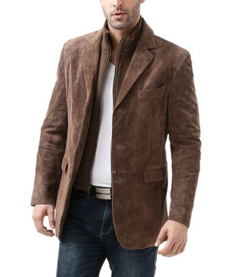 Men Brett Three-Button Suede Leather Blazer