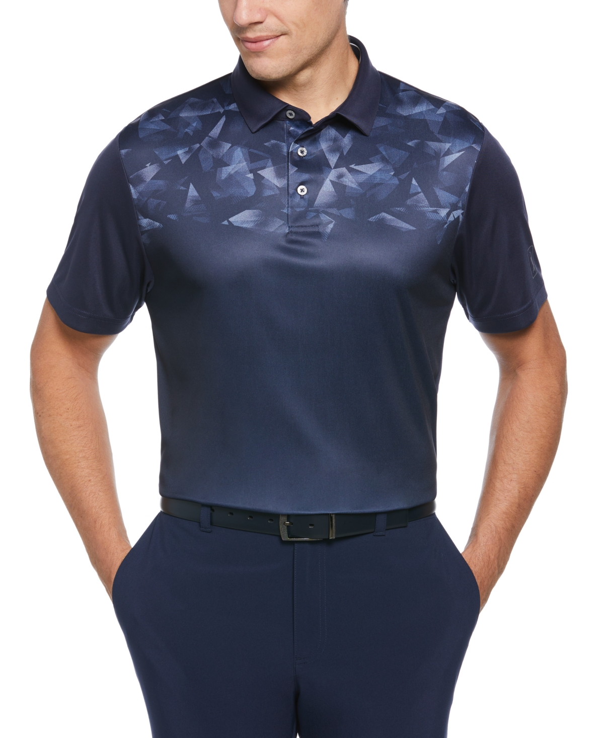 Men's Athletic Fit Geo Print Short Sleeve Golf Polo Shirt - Peacoat