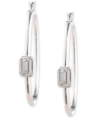 Cubic Zirconia Polished Medium Hoop Earrings in Sterling Silver, 1.52"