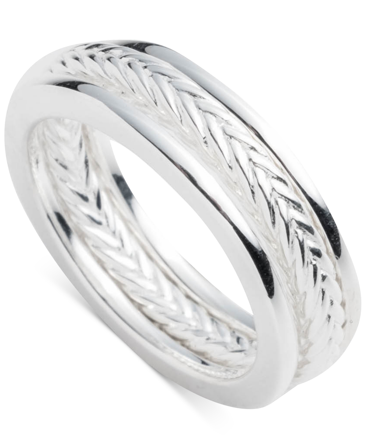 Lauren Ralph Lauren 3-Pc. Set Polished & Herringbone Design Stack Rings in Sterling Silver - Sterling Silver