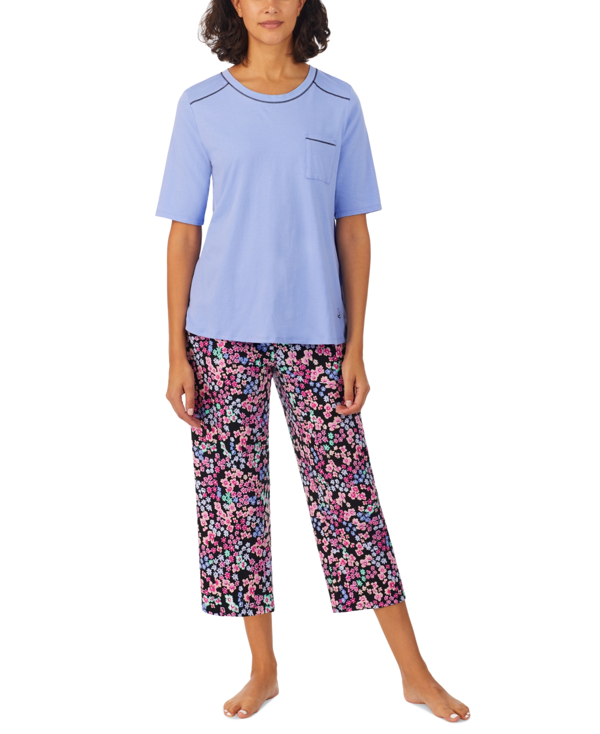 Women's 2-Pc. Printed Cropped Pajamas Set - Navy Blue