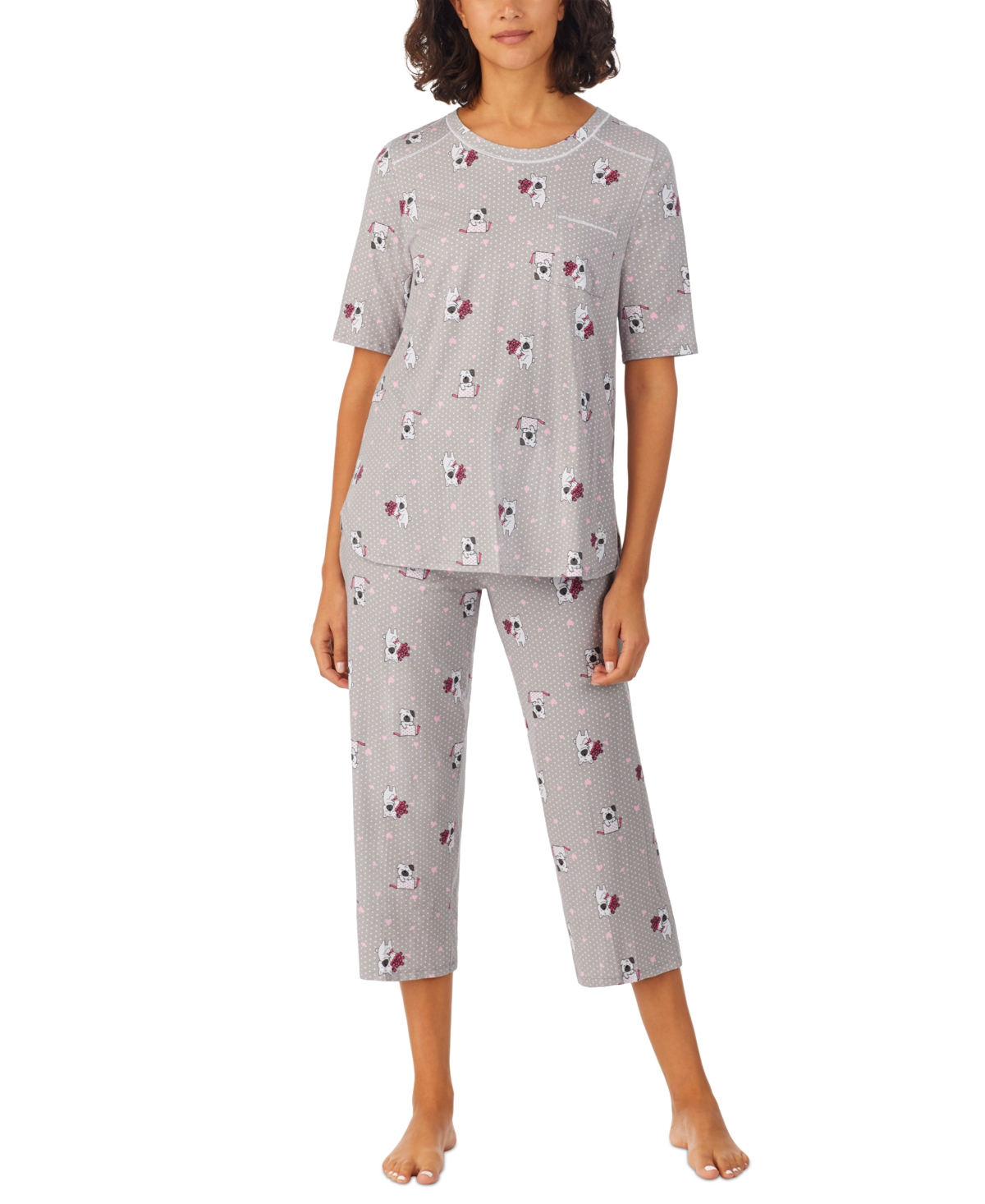 Cuddl Duds Women's 2-pc. Printed Cropped Pajamas Set In Grey Print