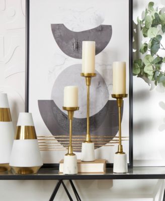 Aluminum Slim Candle Holder with White Marble Base 15", 13" and 11"H, Set of 3