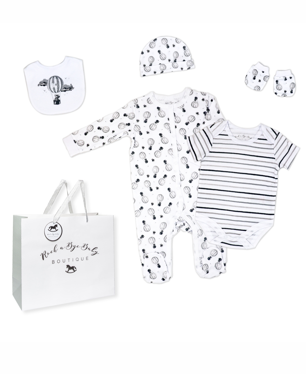 Rock-a-bye Baby Boutique Baby Boys Or Baby Girls Layette Gift Bag Set In Hot Air Balloons