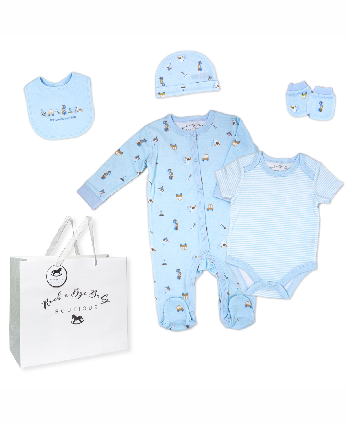 Rock-a-bye Baby Boutique Baby Boys Layette Gift Bag Set In Toy Box