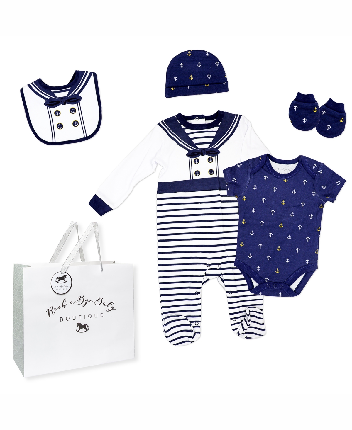 Rock-a-bye Baby Boutique Baby Boys Layette Gift Bag Set In Sailor