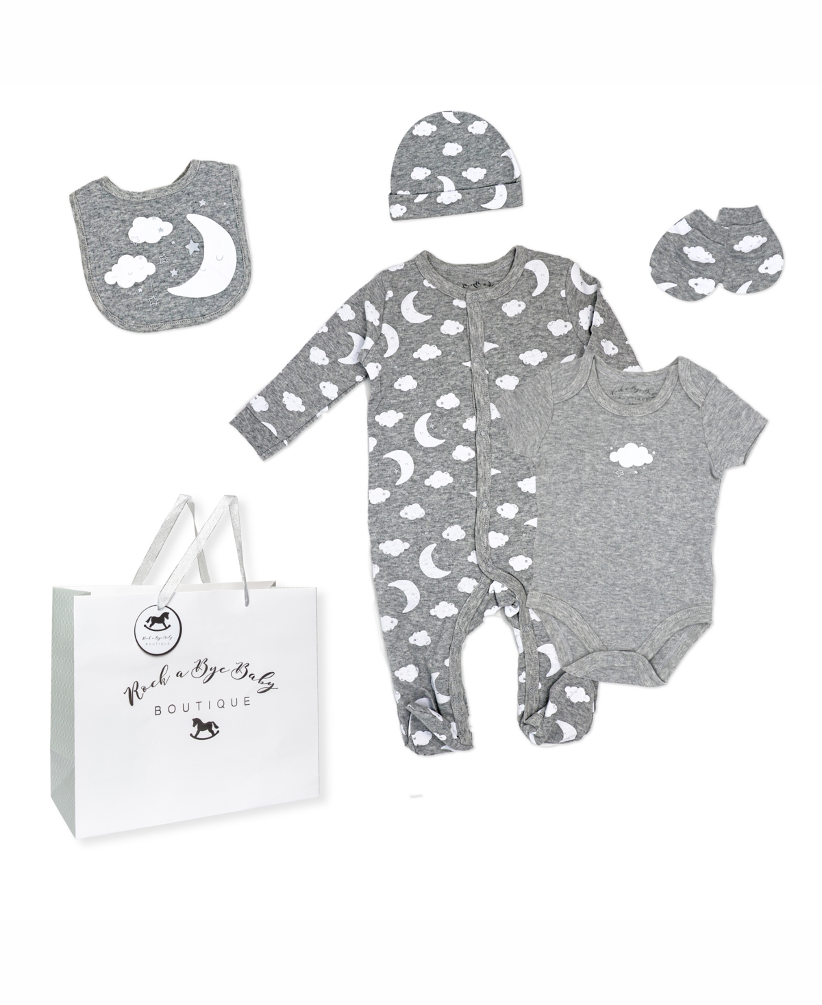 Rock-a-bye Baby Boutique Baby Boys Or Baby Girls Layette Gift Bag Set In Clouds