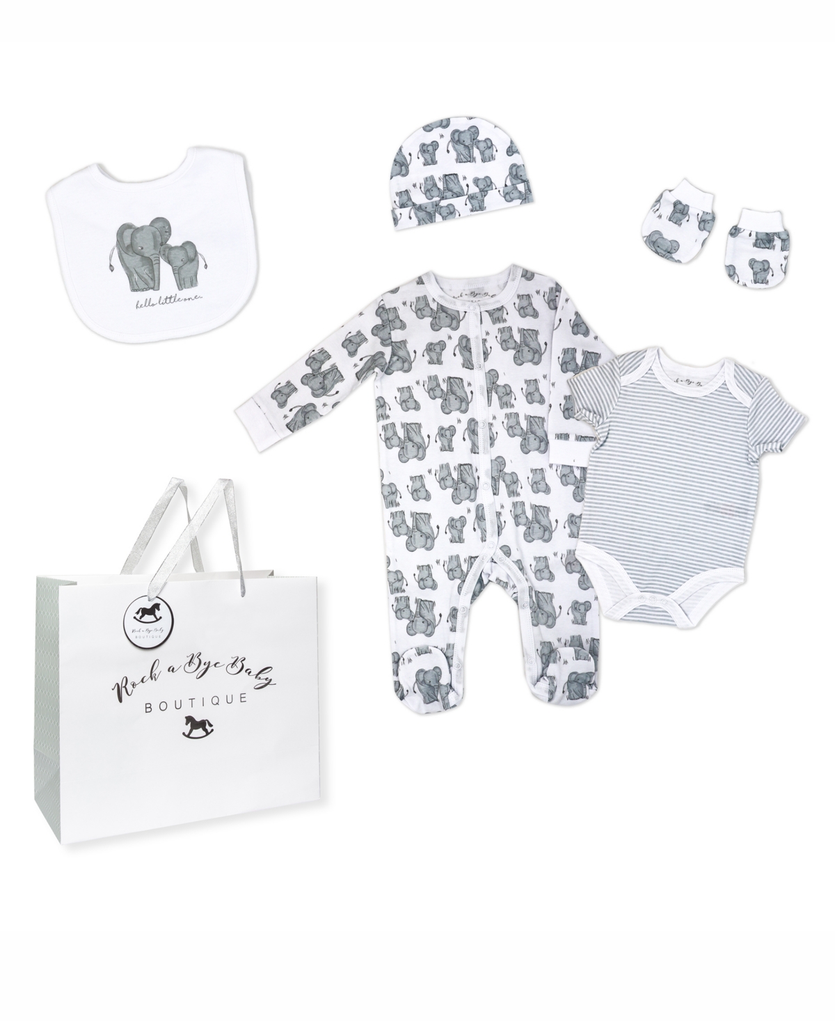 Rock-a-bye Baby Boutique Baby Boys Or Baby Girls Layette Gift Bag Set In Elephant