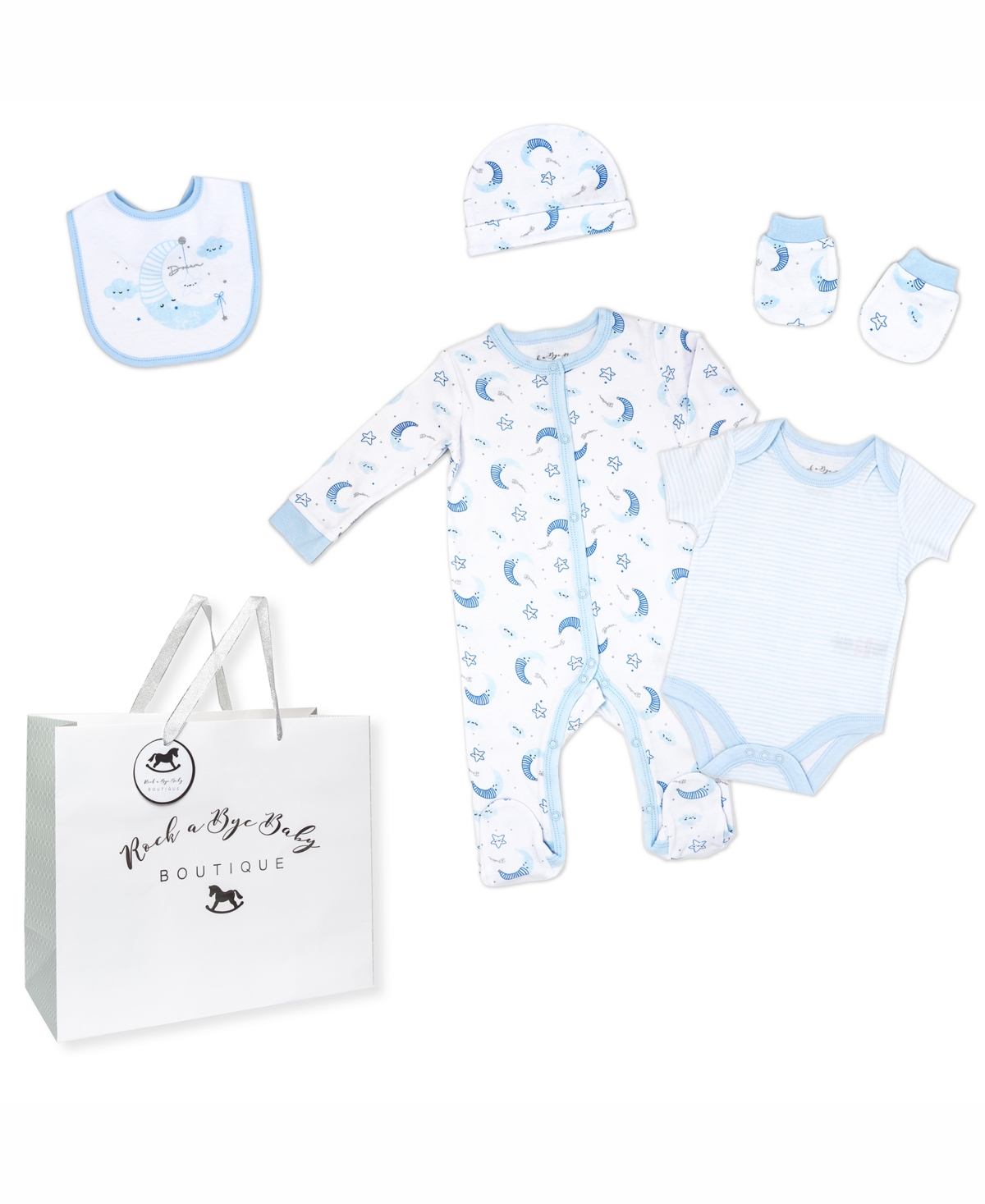 Rock-a-bye Baby Boutique Baby Boys Layette Gift Bag Set In Dreaming Moon