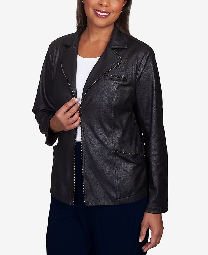 Alfred Dunner Petite Park Place Faux Leather Blazer Jacket Macy s