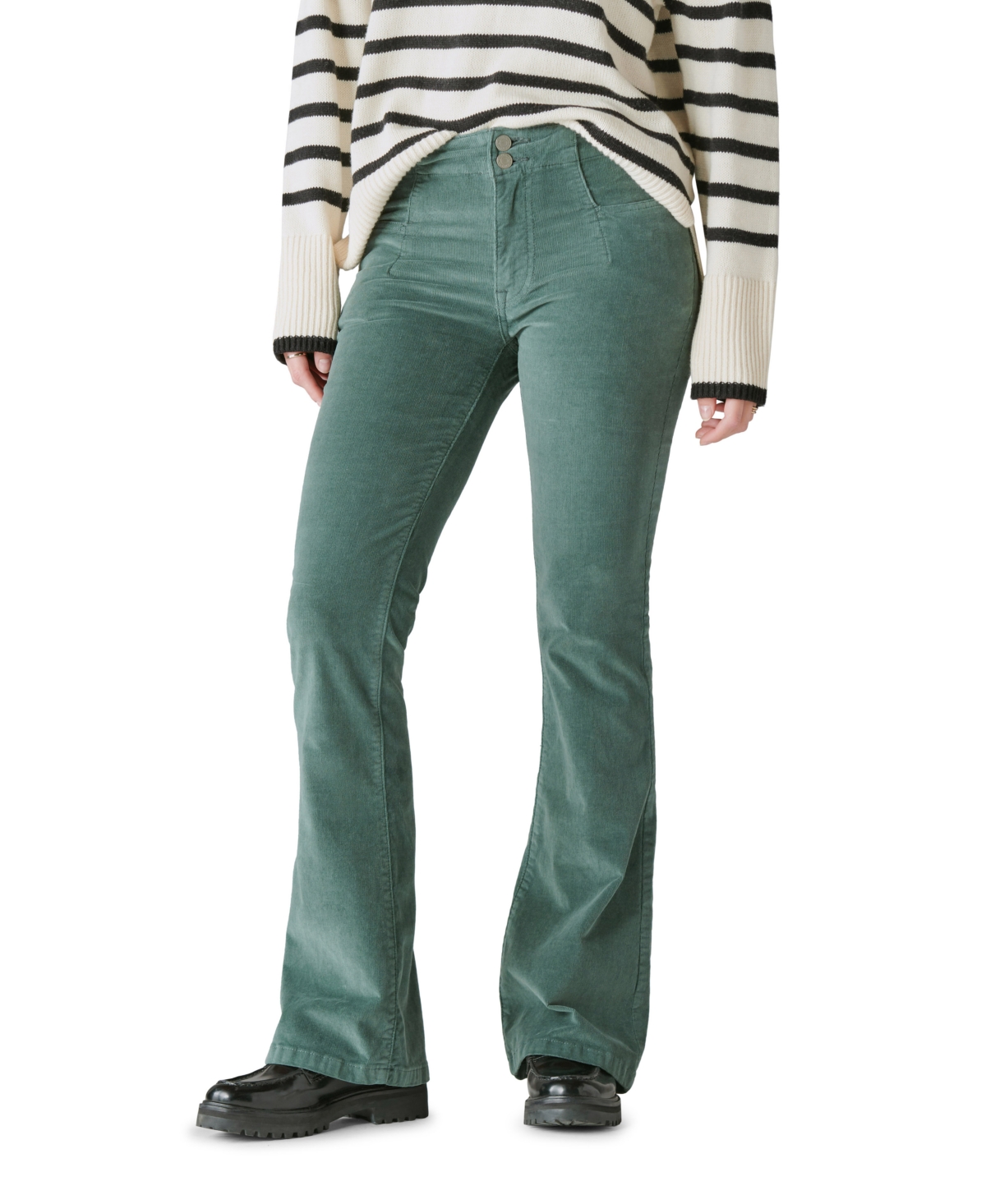 Shop Lucky Brand Women's High Rise Corduroy Stevie Flare Pants In Fairytale Green