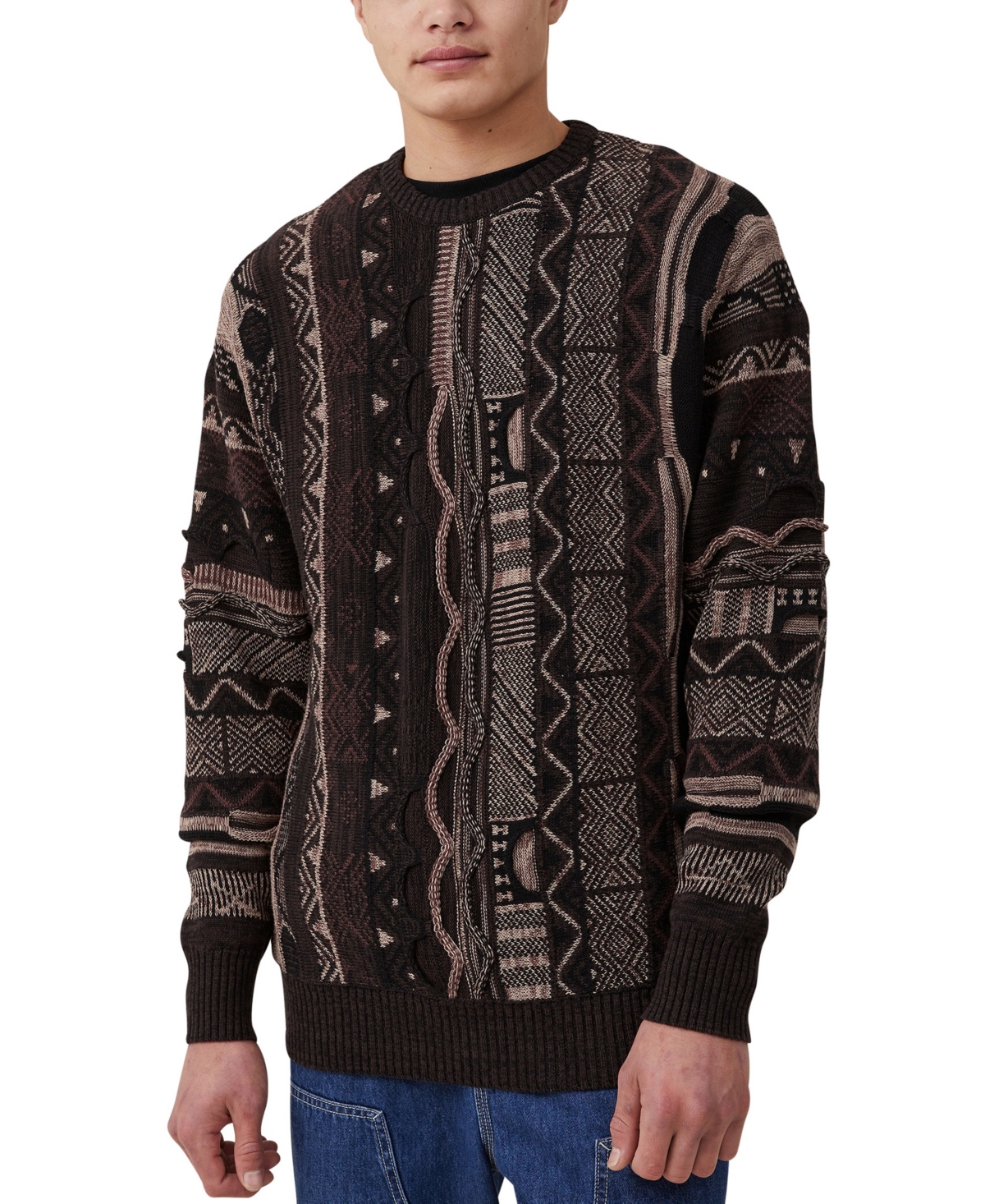 Cotton On Men's Garage Knit Sweater In Chocolate Pattern