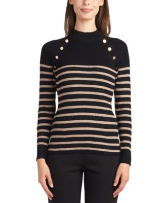 BCX - Juniors' Mock Neck Raglan-Sleeve Striped Ribbed Sweater