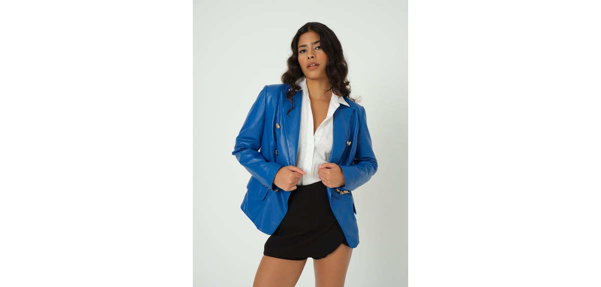 Furniq Uk Women's Leather Jacket,- Blue