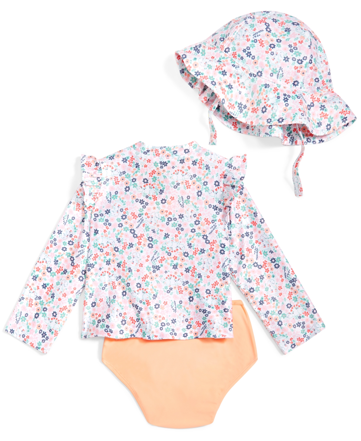 Shop First Impressions Baby Girls Dinosaur Floral Swim Shirt, Bottoms And Hat, 3 Piece Set, Created For Macy's In Bright White