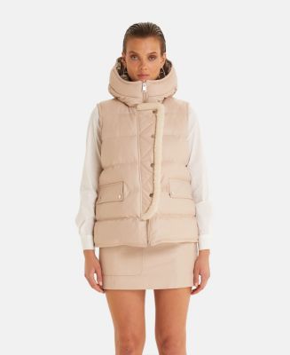 Women's Leather Vest With Hood, Beige