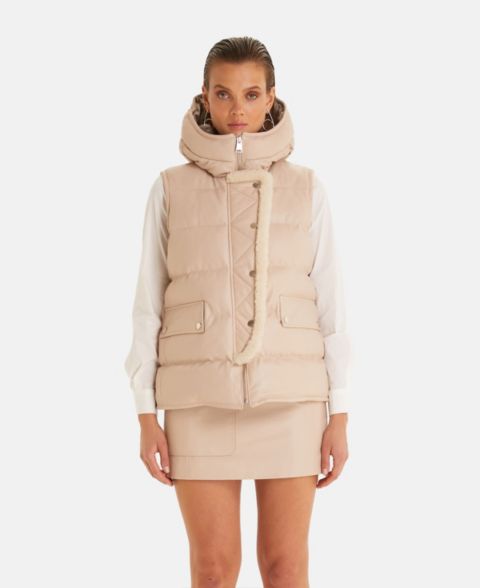 Женские жилеты Furniq UK Women's Leather Vest With Hood, Beige