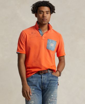 폴로 랄프로렌 Polo Ralph Lauren Mens Classic-Fit Mesh Graphic Polo Shirt,Spectrum Orange