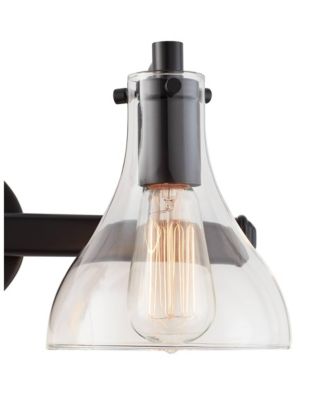 Sorren Industrial Modern Wall Light Black Metal Hardwired 20 1/2" 3-Light Fixture Curving Clear Glass Shade for Bedroom Bedside Bathroom Vanity Living Room Hallway Dining House