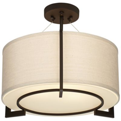 Stinson Modern Ceiling Light Semi Flush Mount Fixture 17 1/4" Wide Bronze 3-Light Linen Drum Shade for Bedroom Kitchen Living Room