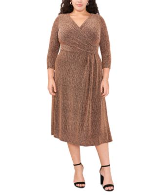 MSK - Plus Size 3/4-Sleeve Faux-Wrap Midi Dress
