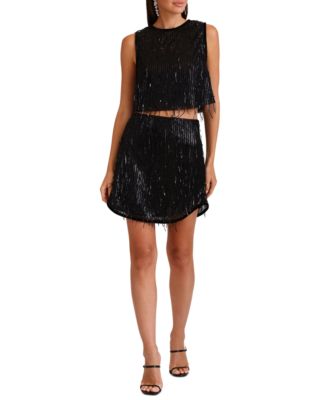 Womens Sequined Fringed Top Skirt