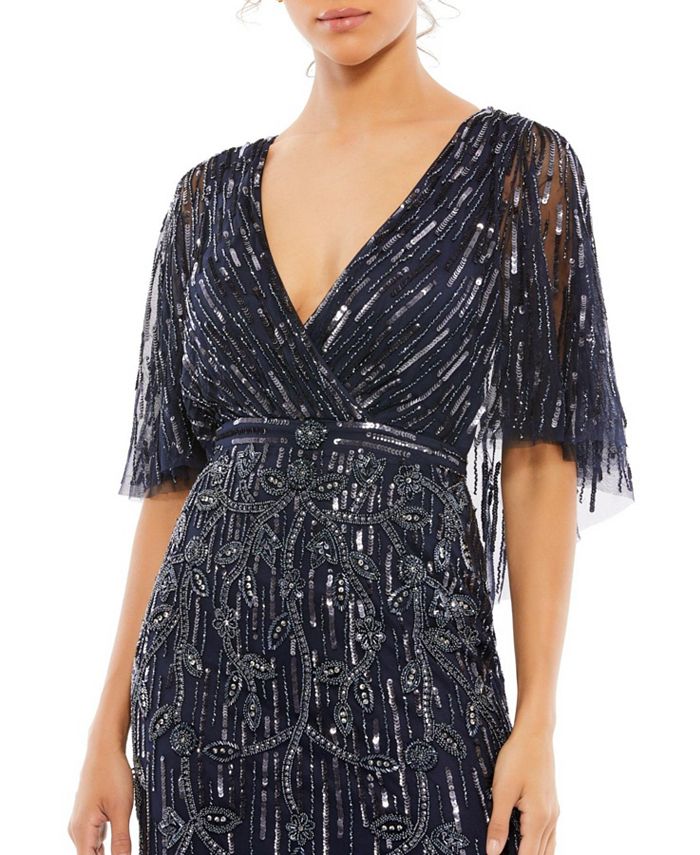Mac Duggal Women's Embellished Cap Sleeve Faux Wrap Trumpet Gown - Macy's