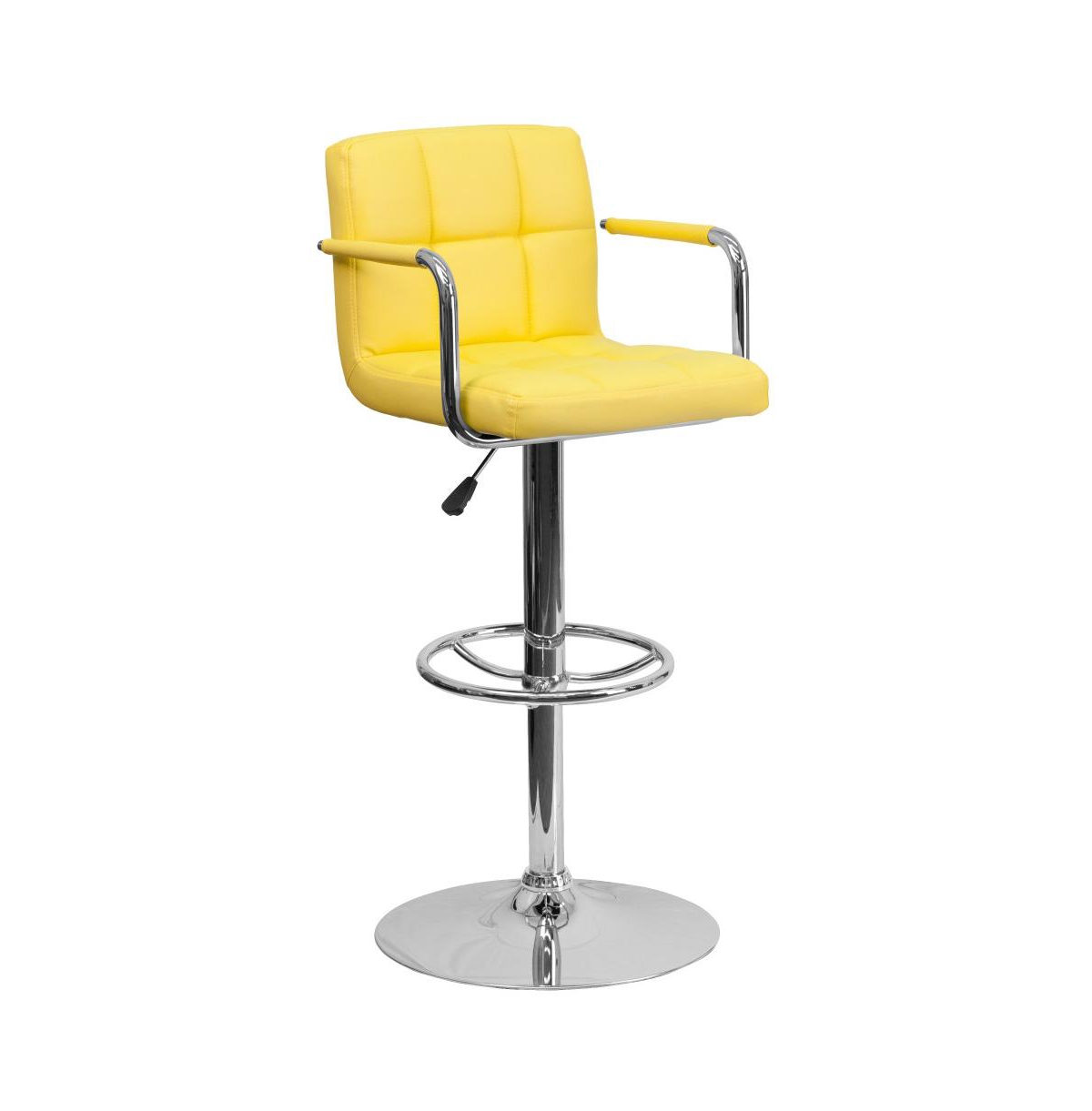 Emma+oliver Contemporary Quilted Vinyl Adjustable Height Barstool With Arms In Yellow