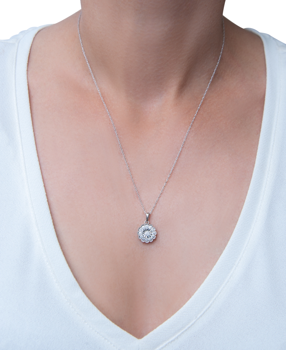 Shop Wrapped In Love Diamond Flower Pendant Necklace (1/2 Ct. Tw) In 14k White Gold, 18" + 2" Extender, Created For Macy'