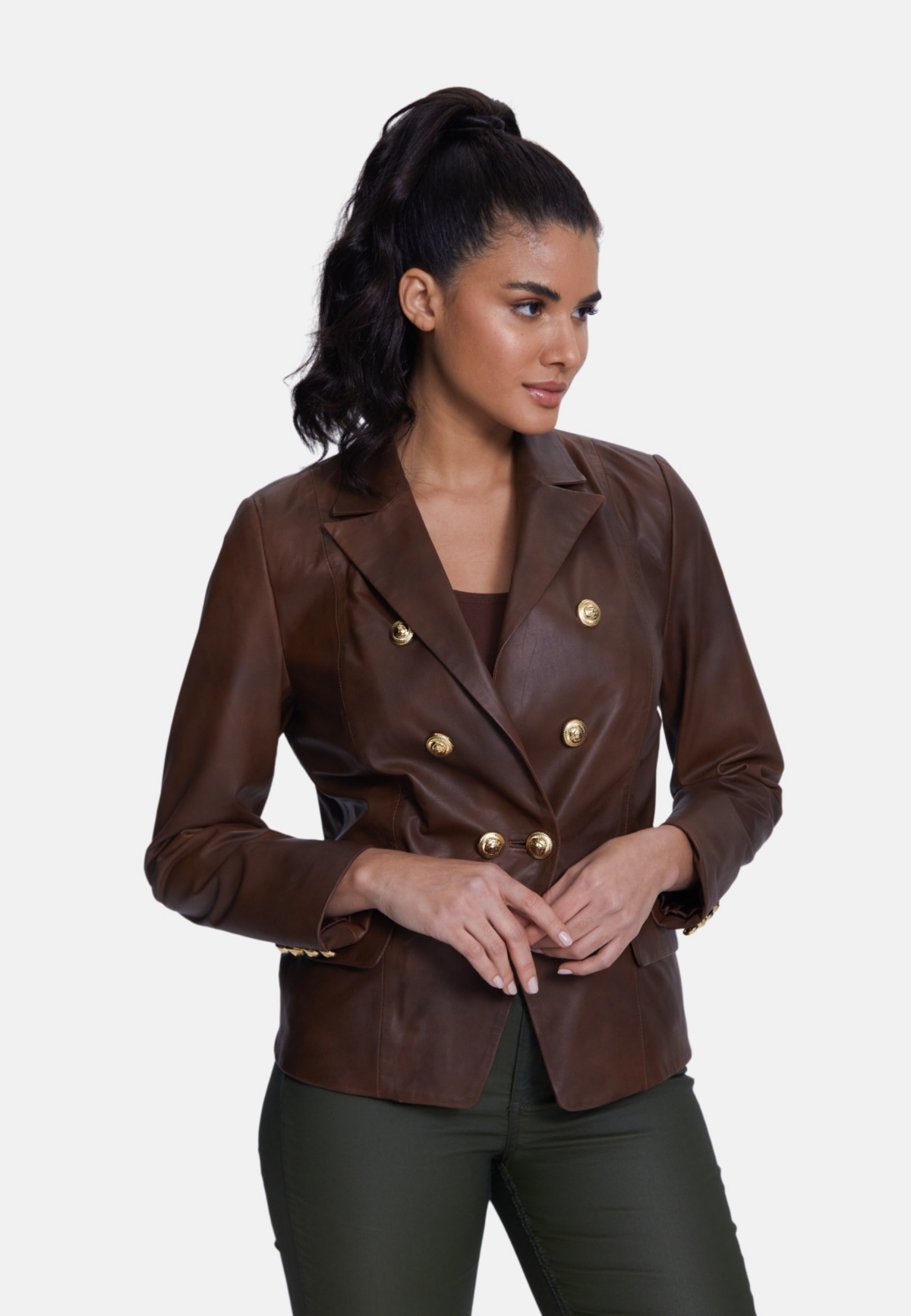 Furniq Uk Women's Genuine Leather Blazer Jacket,- Whiskey