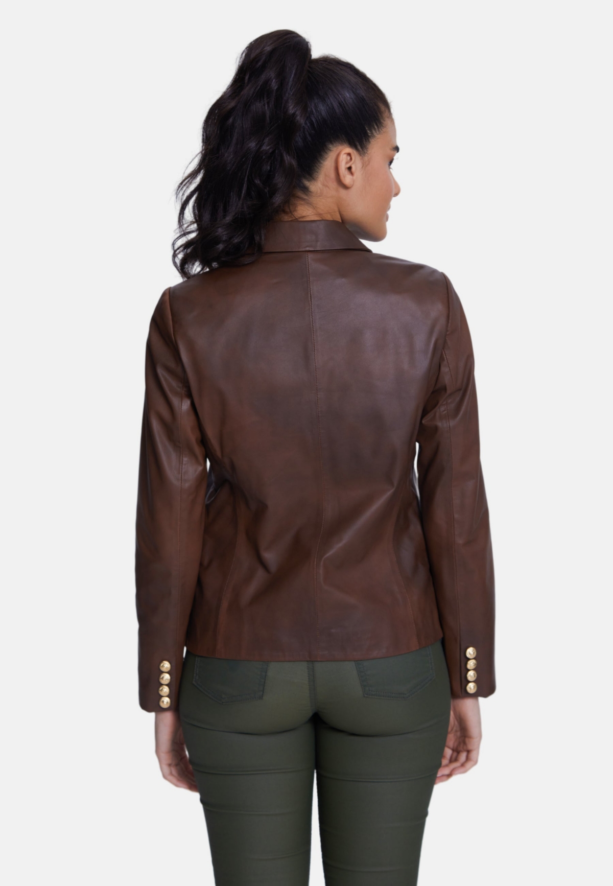 Furniq Uk Women's Genuine Leather Blazer Jacket,- Whiskey