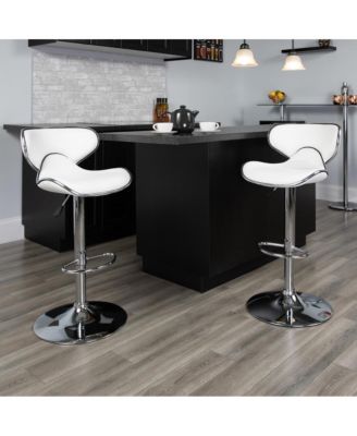 2 Pack Contemporary Cozy Mid-Back Vinyl Adjustable Height Barstool With Chrome Base
