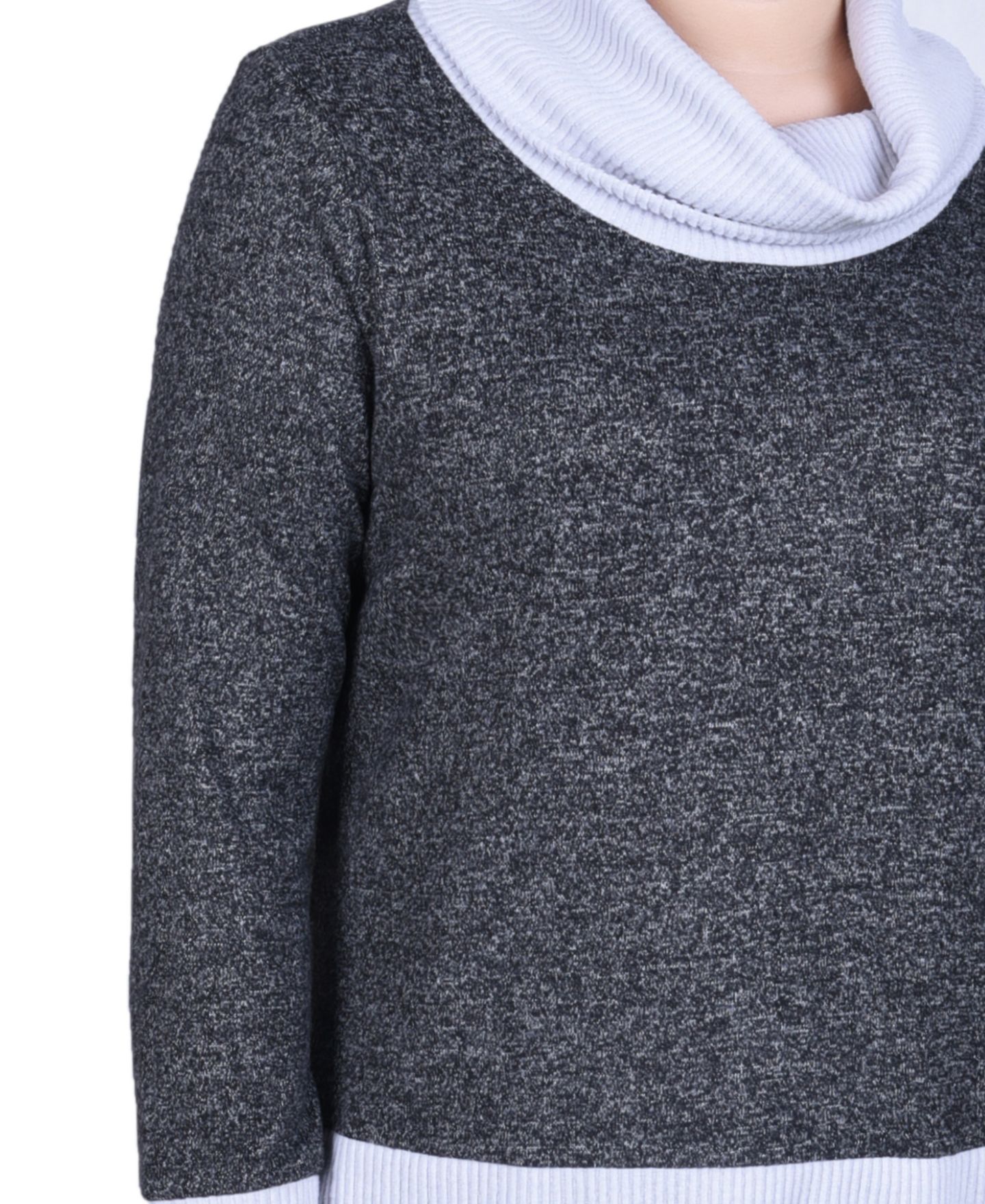 Женский топ NY Collection Petite Long Sleeve Cowl Neck Colorblocked, цвет: Чёрный угольный — фото 4