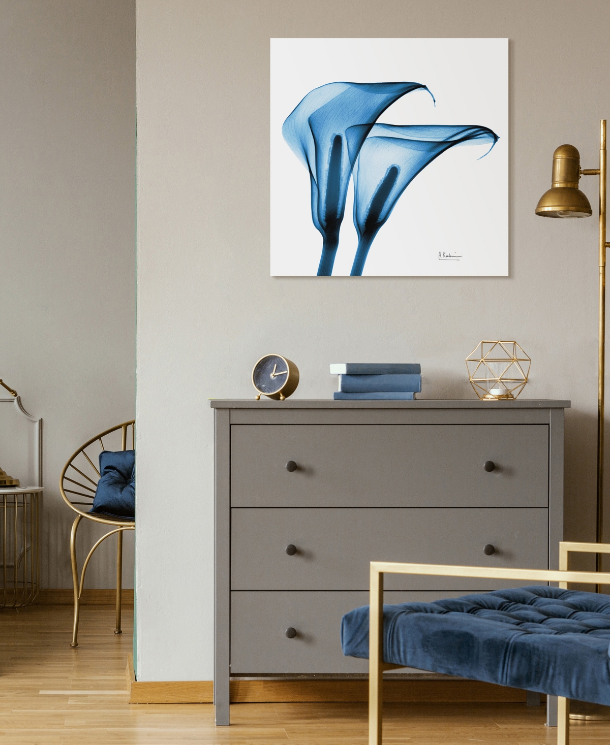 Empire Art Direct "indigo Calla Lilies" Frameless Free Floating Tempered Glass Panel Graphic Wall Art, 24" X 24" X 0.2 In Blue