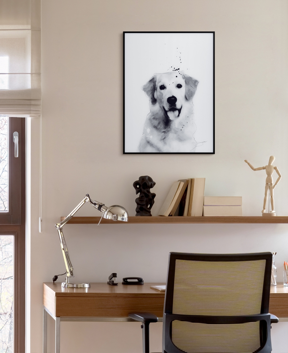 Empire Art Direct "golden Retriever" Pet Paintings On Printed Glass Encased With A Black Anodized Frame, 24" X 18" X 1 In Black And White