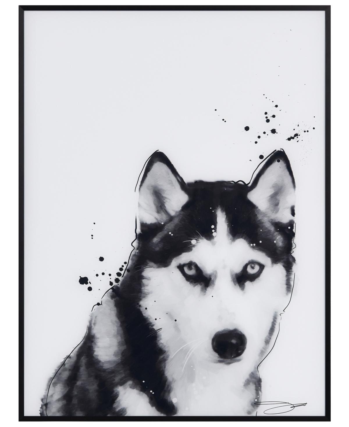 Empire Art Direct "siberian Husky" Pet Paintings On Printed Glass Encased With A Black Anodized Frame, 24" X 18" X 1" In Black And White