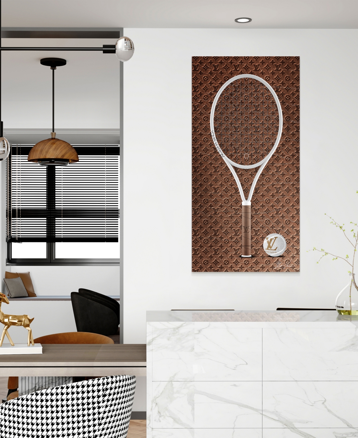 Shop Empire Art Direct "louis Vuitton Vibes Racquet" Frameless Free Floating Tempered Glass Panel Graphic Wall Art, 24" X 4 In Brown