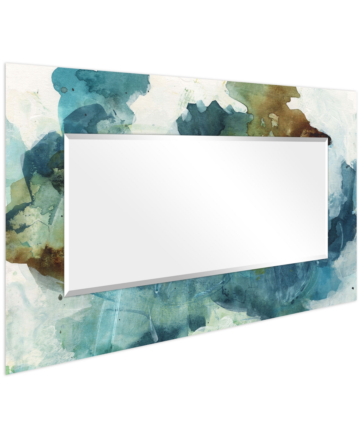 EMPIRE ART DIRECT "BLUE SKY" RECTANGULAR BEVELED MIRROR ON FREE FLOATING PRINTED TEMPERED ART GLASS, 72" X 36" X 0.4" 