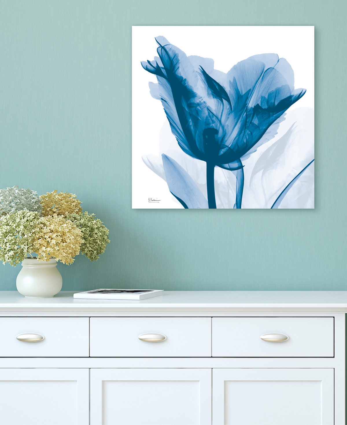 EMPIRE ART DIRECT "LUSTY BLUE TULIP" FRAMELESS FREE FLOATING TEMPERED GLASS PANEL GRAPHIC WALL ART, 24" X 24" X 0.2" 