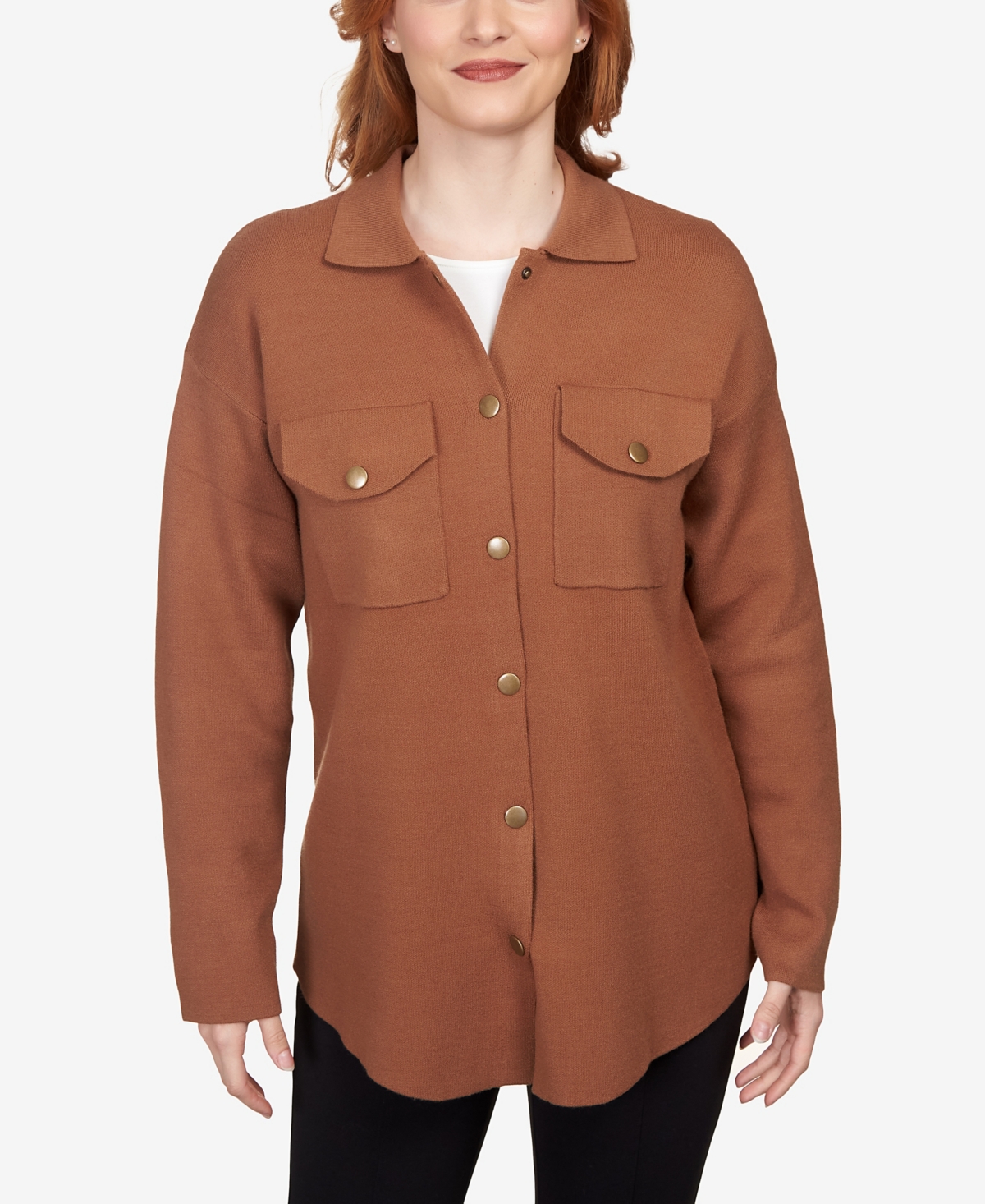 Petite Solid Shacket Shirt Jacket - Maroon