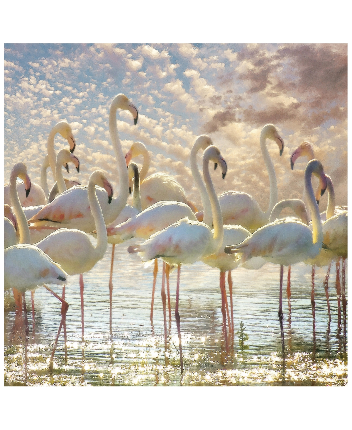 Empire Art Direct "flamingo Flair" Frameless Free Floating Tempered Glass Panel Graphic Wall Art, 38" X 38" X 0.2" In Champange