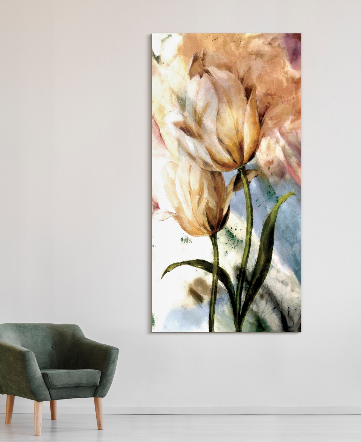 Shop Empire Art Direct "pastel Fleur I" Frameless Free Floating Reverse Printed Tempered Glass Wall Art, 72" X 36" X 0.2" In Yellow