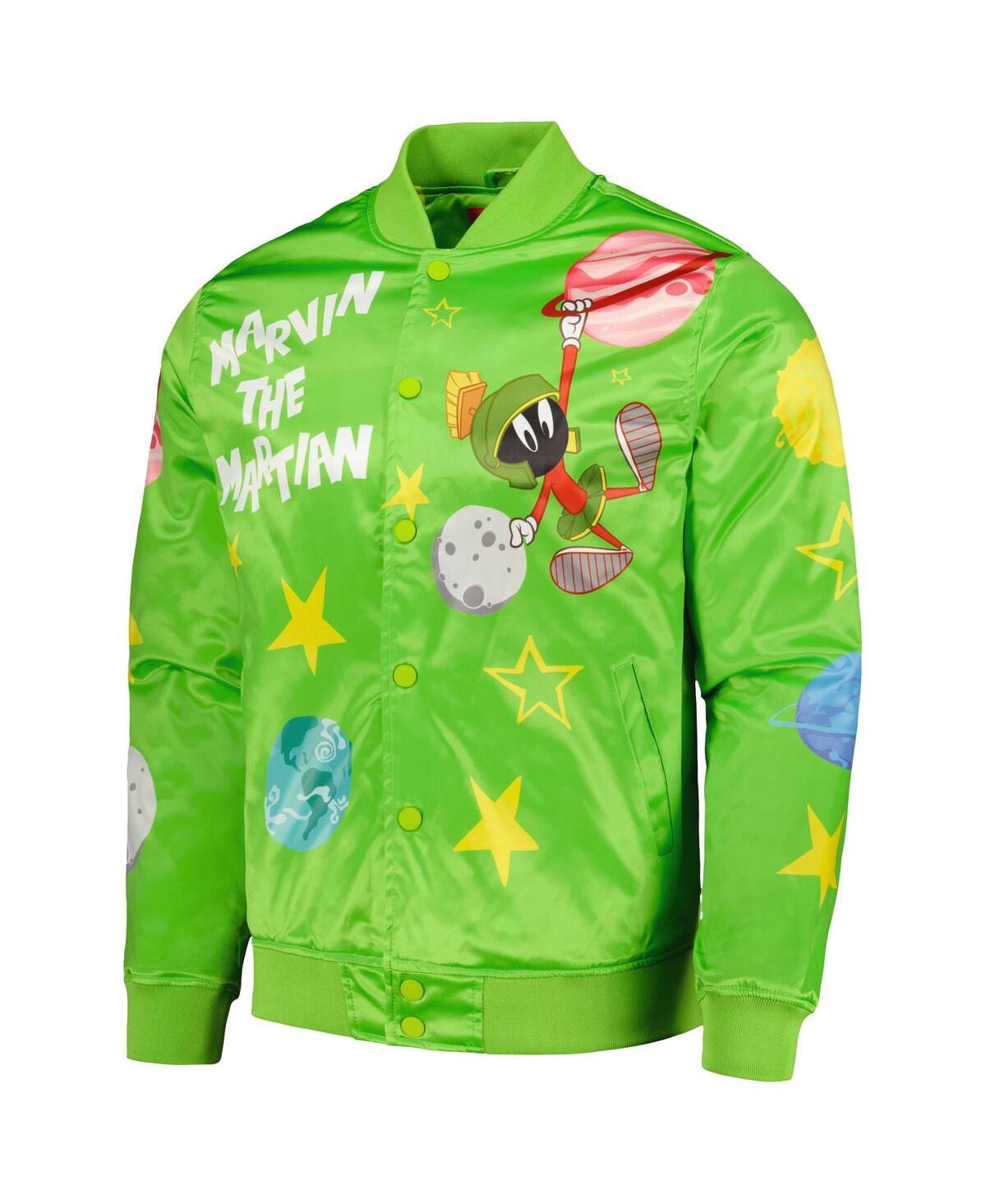 Shop Freeze Max Men's  Green Looney Tunes Marvin The Martian Graphic Satin Full-snap Jacket