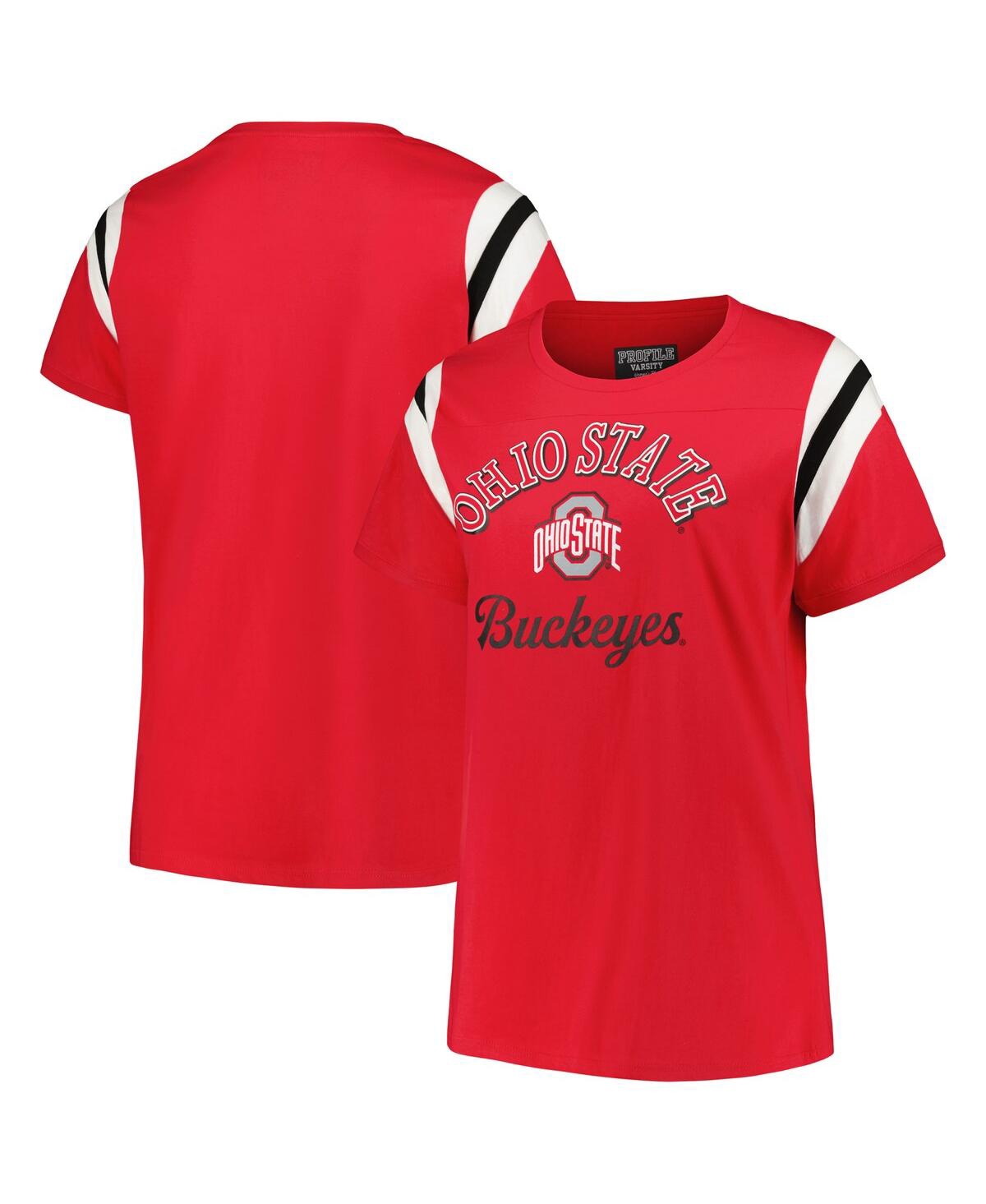 Women's Profile Scarlet Ohio State Buckeyes Plus Size Striped Tailgate Crew Neck T-shirt - Scarlet