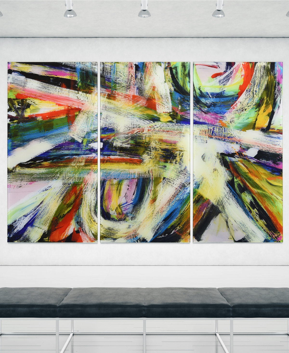 Empire Art Direct "rock Star I Abc" Frameless Free Floating Tempered Glass Panel Graphic Wall Art Set Of 3, 72" X 36" In Multi-color