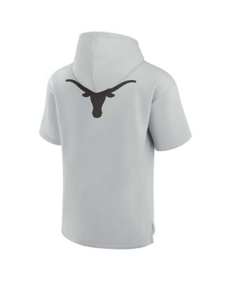 Men's and Women's Gray Texas Longhorns Super Soft Fleece Short Sleeve Pullover Hoodie