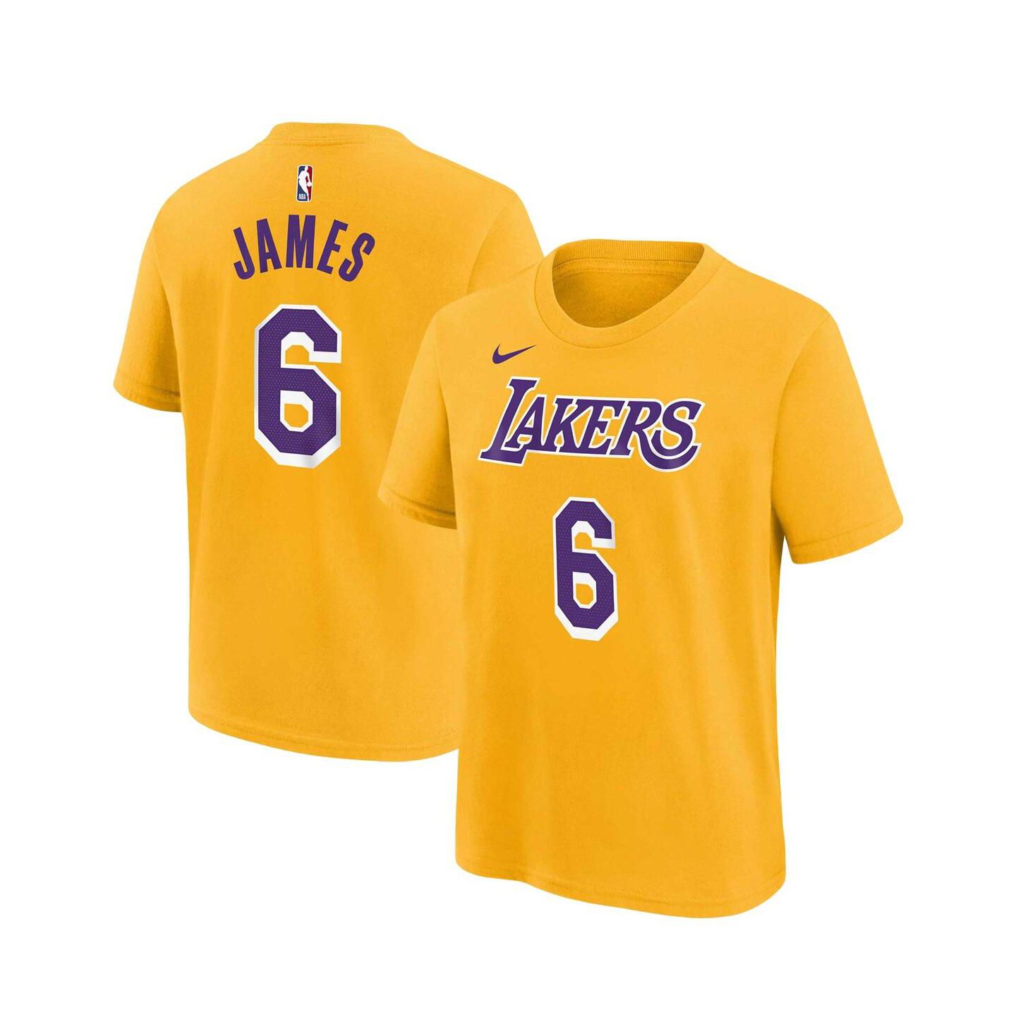 Футболка Nike LeBron James Gold Los Angeles Lakers Icon Name and Number T-shirt для мальчиков — фото 1