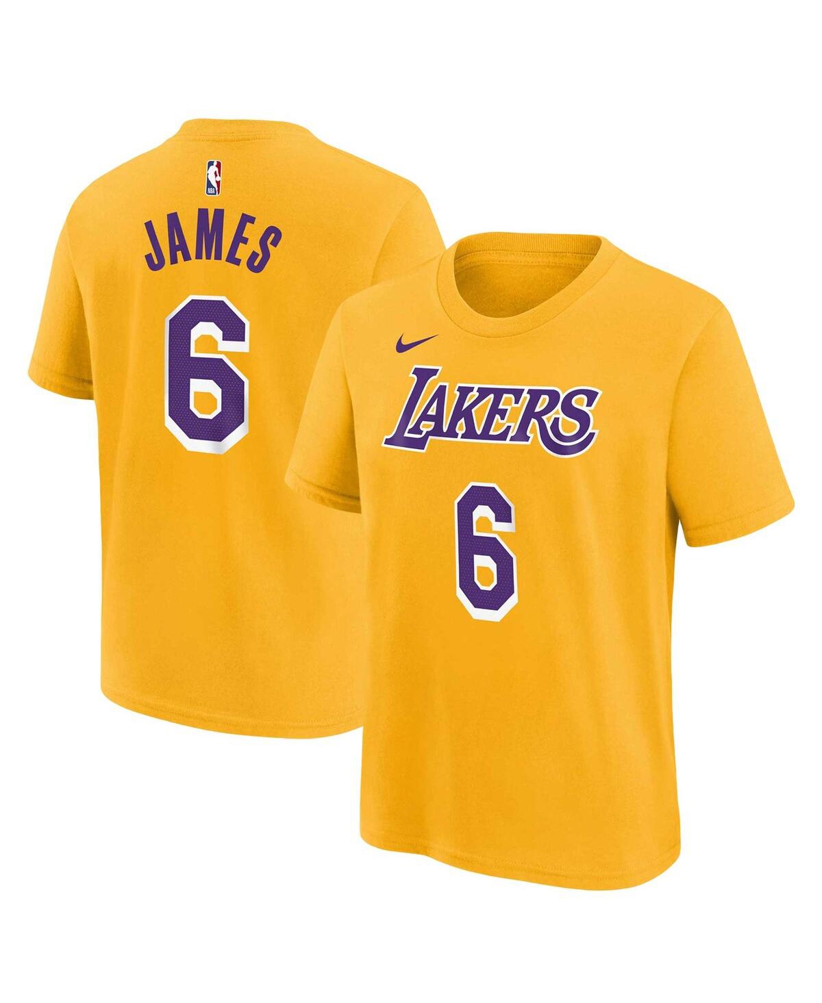 Shop Nike Big Boys Lebron James Gold Los Angeles Lakers Icon Name And Number T-shirt