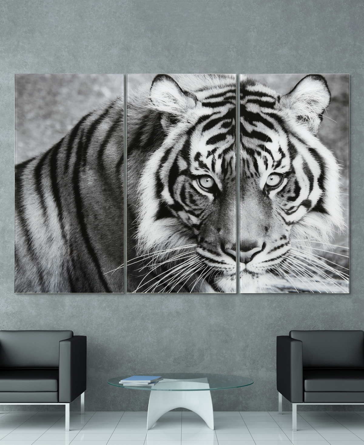 EMPIRE ART DIRECT "TIGER ABC" FRAMELESS FREE FLOATING TEMPERED GLASS PANEL GRAPHIC WALL ART SET OF 3, 72" X 36" X 0.2" 